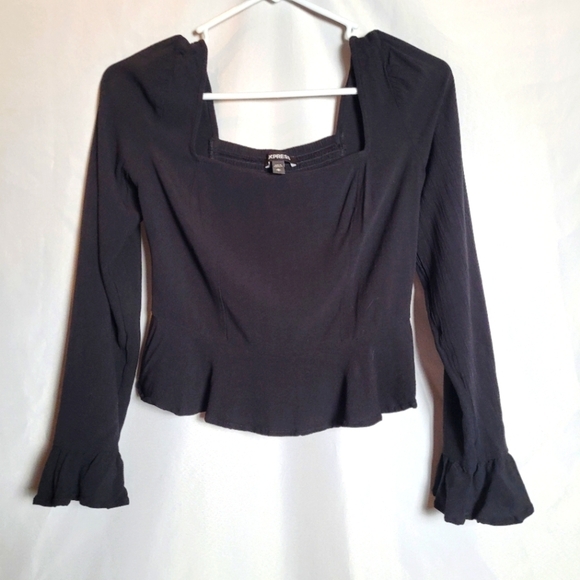 Express Women's Black Peplum Blouse Square Neckline Size Small - Picture 1 of 9